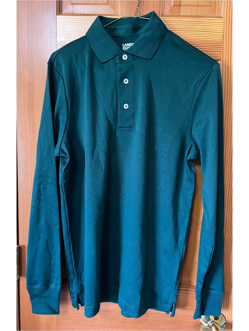 Lands' End Men’s Long-Sleeve Polo - Pine Green